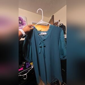 Sweet Violet Teal/ Green Women's Top with Bow Detail